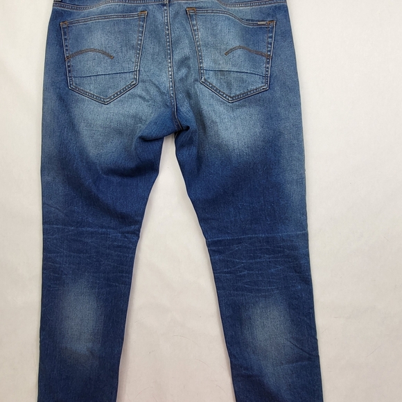 G Star Raw Jeans Mens 35x32 Blue 3301 Tapered Button Fly Denim Pants Washed Out - Picture 9 of 10